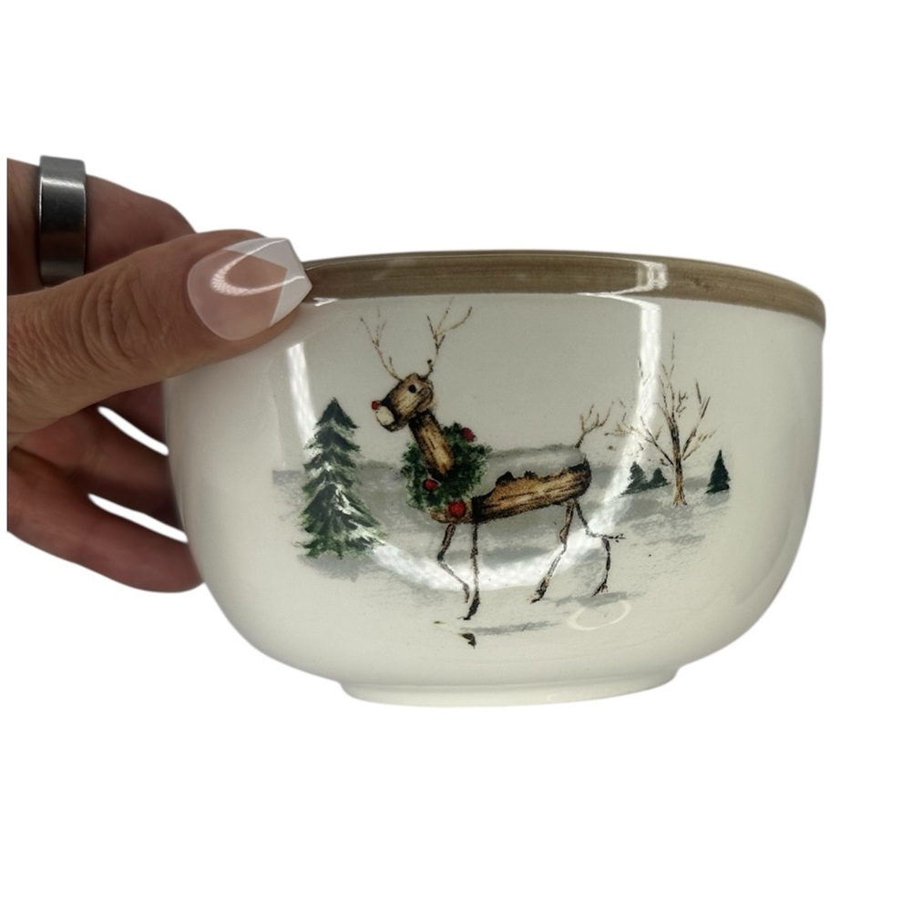 American Atelier Christmas Twig Reindeer Ceramic Bowl